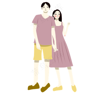 手绘矢量卡通情人节七夕节情侣