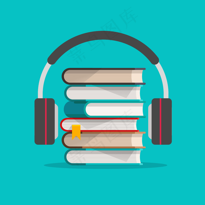 带耳机的有声读物概念图eps,ai矢量模版下载