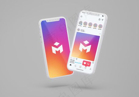 手机模型样机上的社交媒体模板