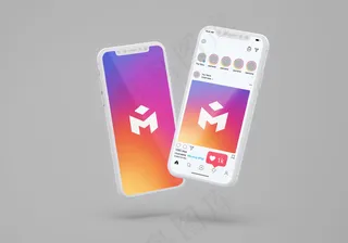 手机模型样机上的社交媒体模板