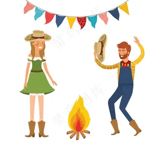 农民夫妇戴草帽跳舞