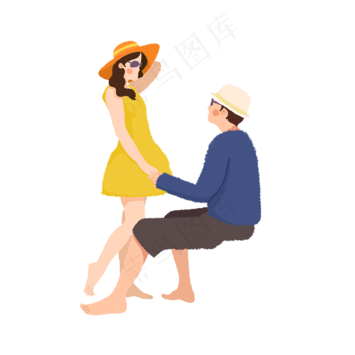 手绘七夕夏日情侣