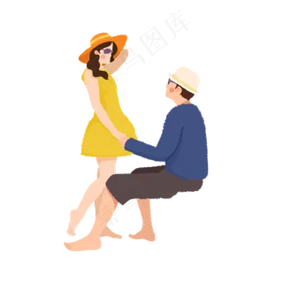 手绘七夕夏日情侣