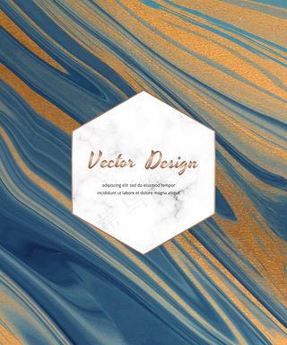 蓝色液体墨水配金色闪光纹理抽象卡。