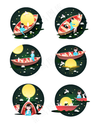 中秋节跟月兔一起赏月矢量设计元