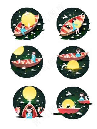 中秋节跟月兔一起赏月矢量设计元