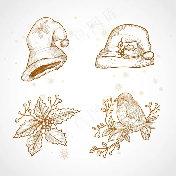 手绘圣诞图标素描集设计eps,ai矢量模版下载