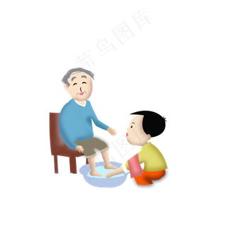 小清新手绘给爷爷洗脚可商用元素