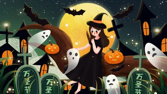 万圣节快乐南瓜女孩与幽灵 万圣节快乐南瓜女孩与幽灵
