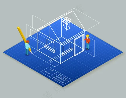 建筑设计蓝图三维等距图 建筑设计蓝图三维等距图