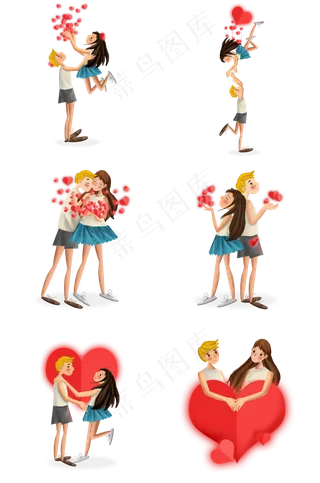 七夕情人节相爱的情侣和发光的心