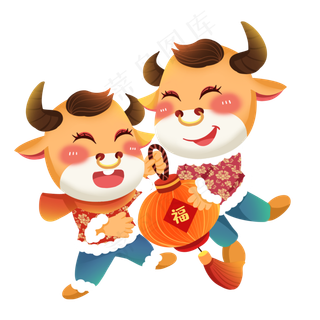 2021牛年拿灯笼的小牛