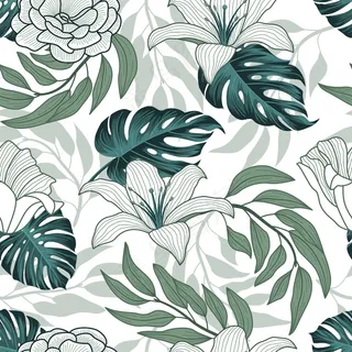 热带树叶，丛林树叶无缝图案