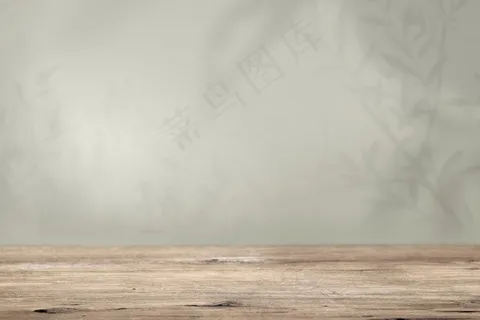 产品背景、空木地板、绿墙和植物阴影