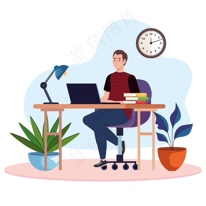 年轻的男性自由职业者在办公桌上使用笔记本电脑