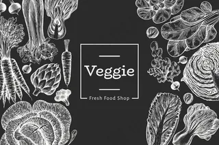 素描素描蔬菜图案。有机新鲜食品。复古蔬菜。粉笔板上雕刻风格的植物插图。
