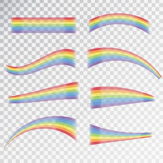 透明背景上不同形状的真实彩虹效果。