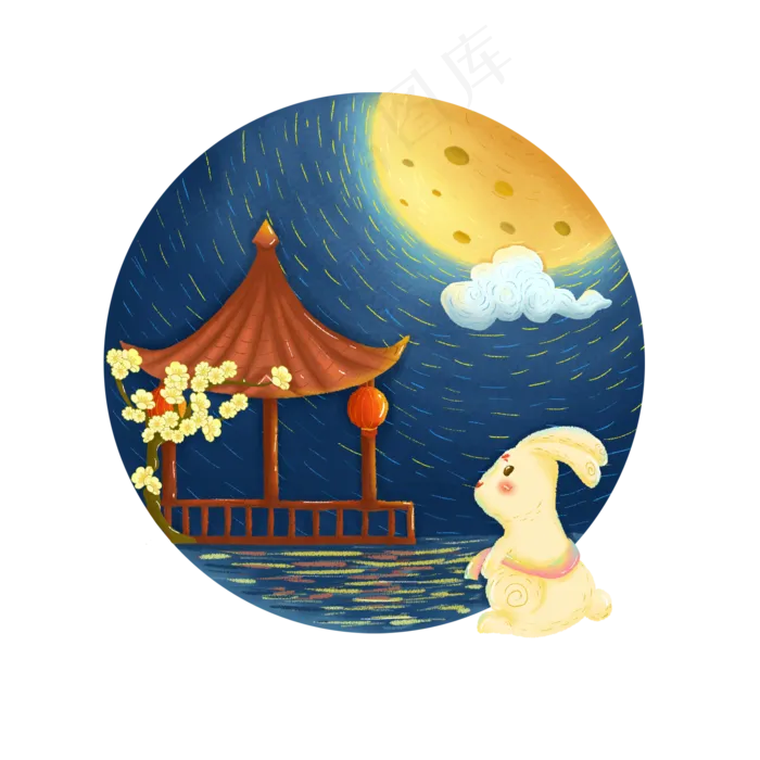 中秋节玉兔赏月创意手绘可商用元(2000X2000(DPI:300))psd模版下载