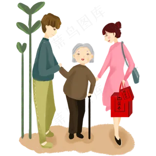 重阳节孝敬老人手绘免抠图
