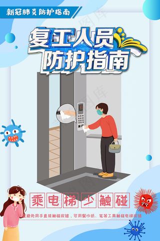 复工人员防护指南乘电梯少触碰海报