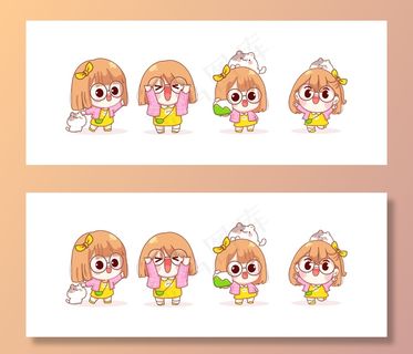 不同姿势的可爱女孩卡通插画