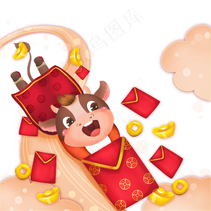 祥瑞吉祥牛新年发红包(2500X2500(DPI:300))psd模版下载
