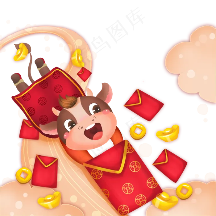 祥瑞吉祥牛新年发红包(2500X2500(DPI:300))psd模版下载