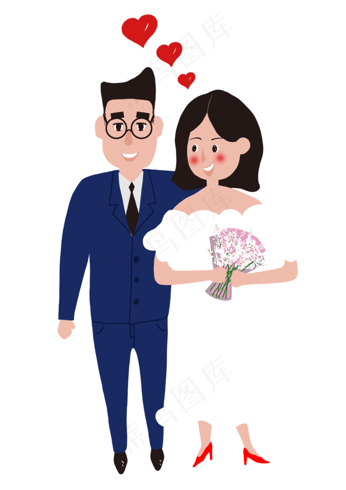 手绘七夕新婚恩爱夫妻PNG素材(2480X3508(DPI:300))psd模版下载