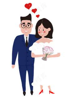 手绘七夕新婚恩爱夫妻PNG素材