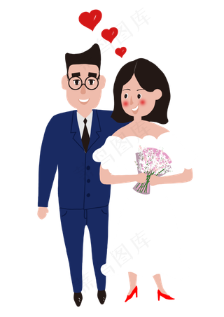 手绘七夕新婚恩爱夫妻PNG素材