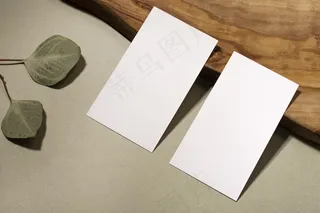 高角度名片和树叶