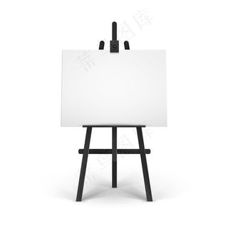 黑色木制画架，背景上有空的水平画布