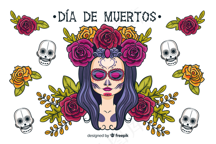 手绘día de muertos背景