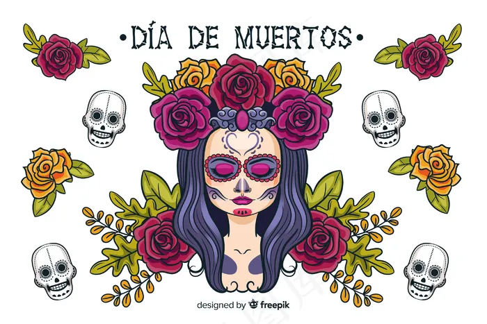 手绘día de muertos背景eps,ai矢量模版下载