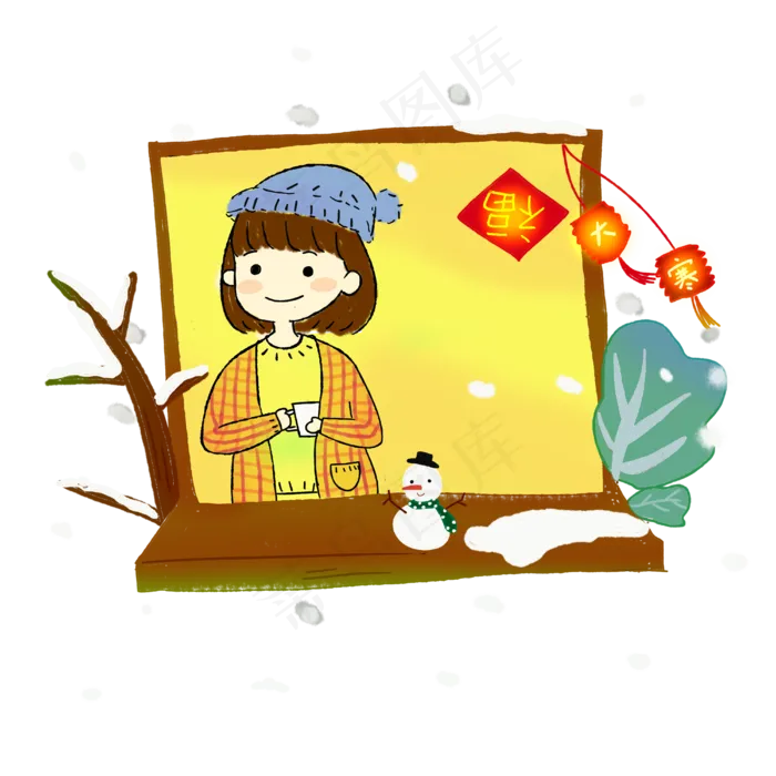 二十四节气少女风景窗外可爱雪P(4000X4000(DPI:300))psd模版下载