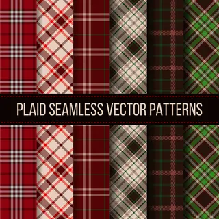 伐木格子、水牛格子、方格布无缝图案套装。时装面料，格子布，矢量插图