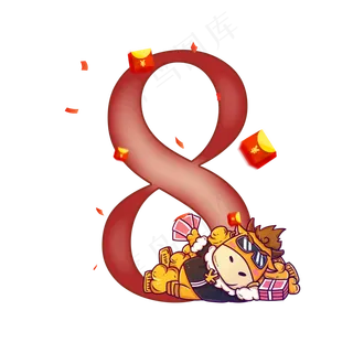 卡通红色红包牛年数字8