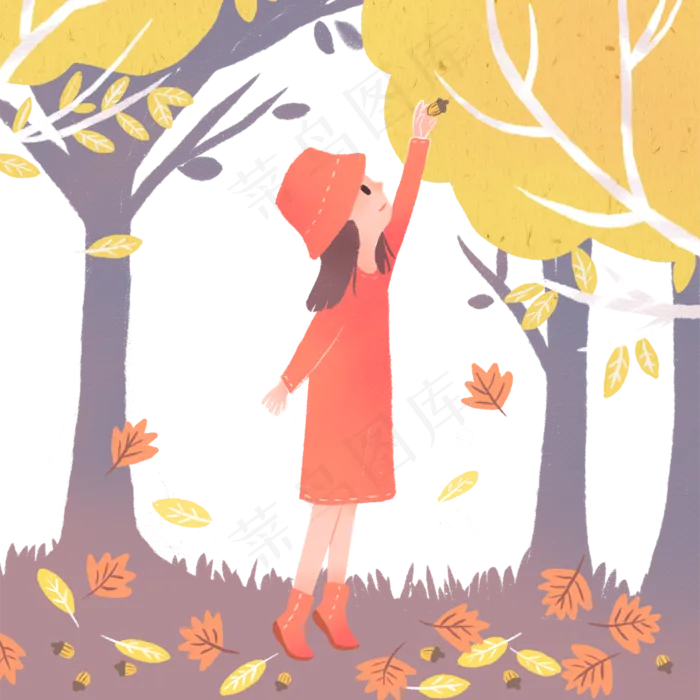 手绘可爱秋日场景(1200X1200(DPI:300))psd模版下载