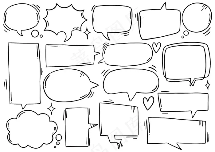 手绘背景集可爱的演讲泡泡涂鸦风格eps,ai矢量模版下载