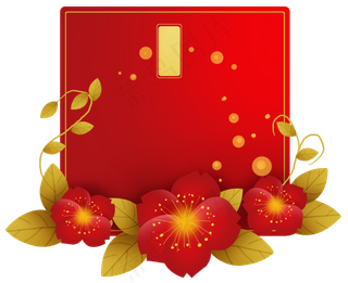 新年中式花卉贺卡文标题框