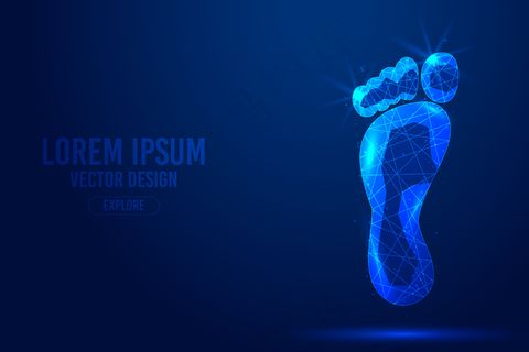 脚-脚-几何线，低多边形样式线框向量模板。隔离医学科学技术概念蓝色背景多边形。