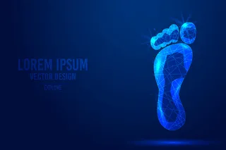 脚-脚-几何线，低多边形样式线框向量模板。隔离医学科学技术概念蓝色背景多边形。