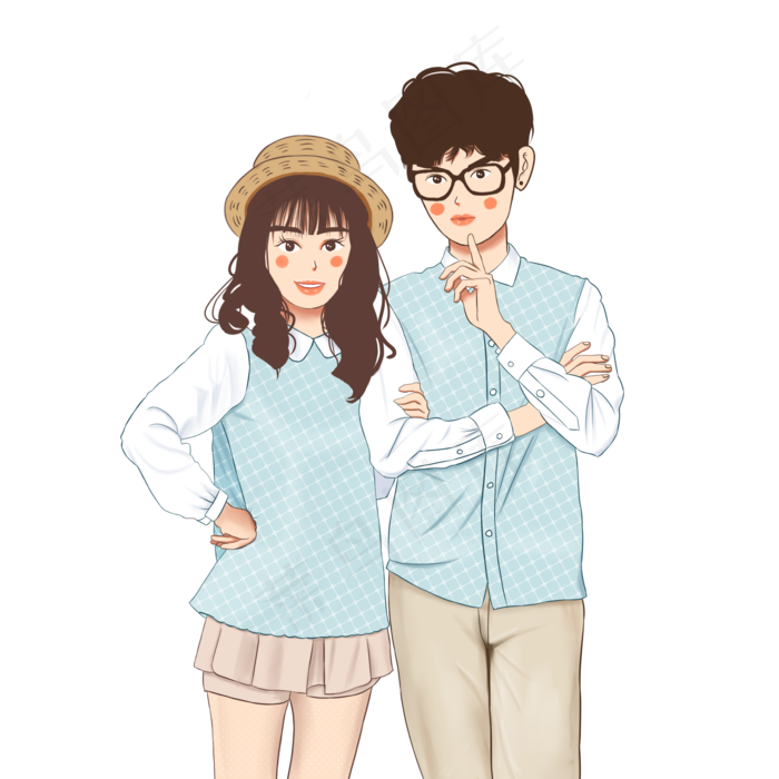 手绘七夕节甜蜜情侣