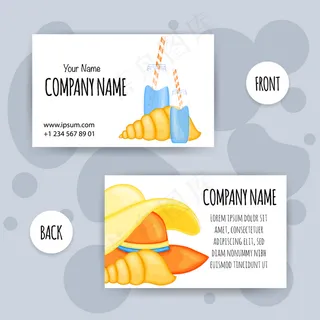 夏季名片与夏季项目。卡通风格。