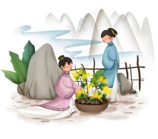 重阳节古人庭院赏菊