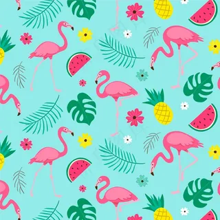 粉红色火烈鸟图案，热带叶，插图