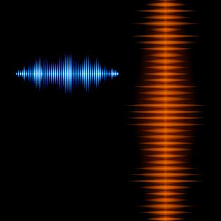 蓝色和橙色闪亮的声音波形背景，具有尖峰