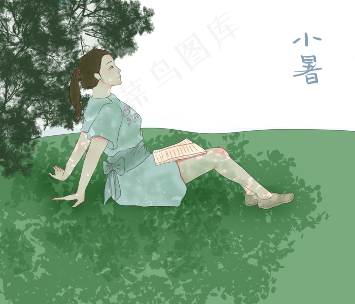 节气小暑夏日少女乘凉(3500X3000(DPI:300))psd模版下载