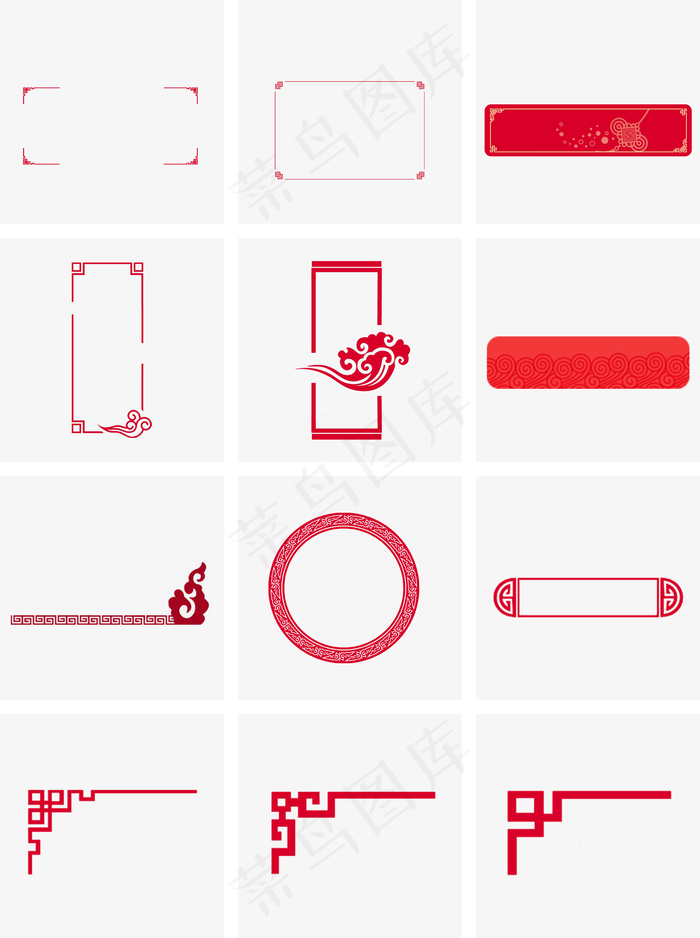 红色中国风扁平边框,免抠元素