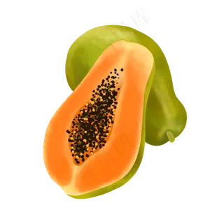 手绘卡通切开的木瓜PNG免抠素材